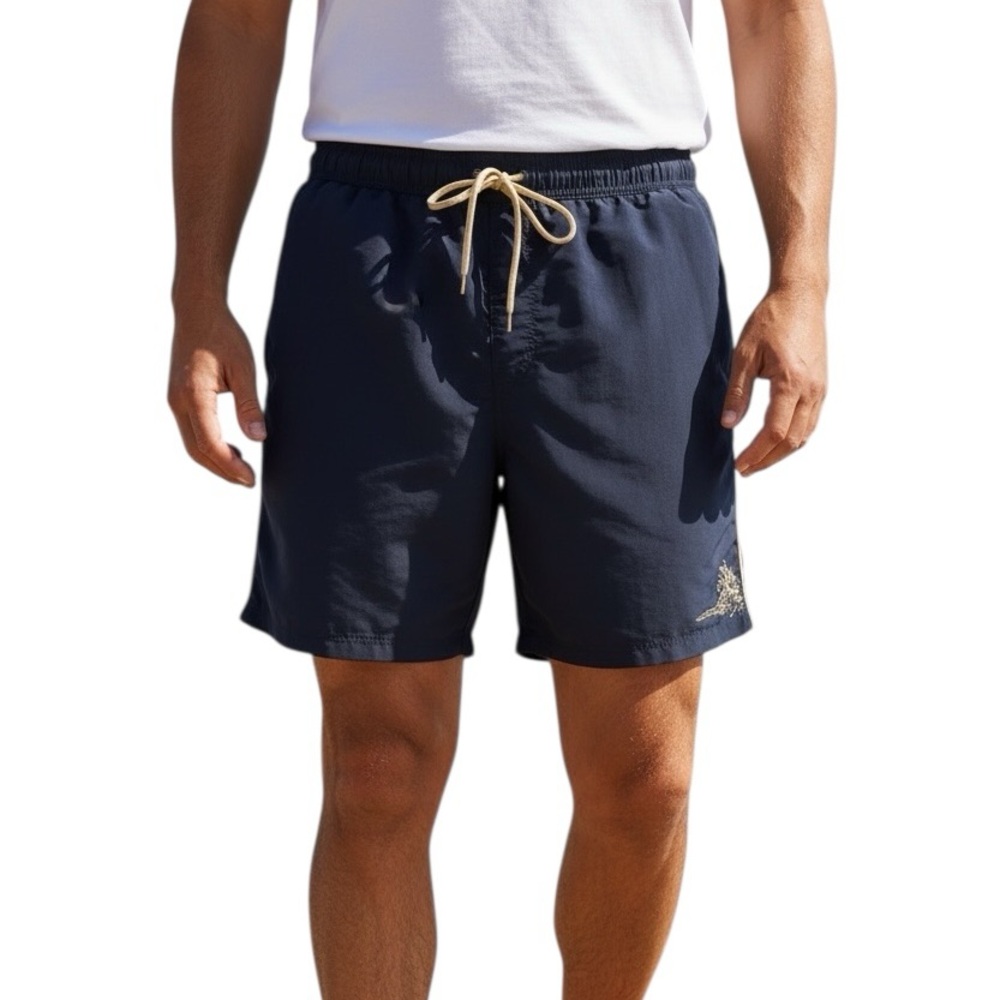 CARIBBEAN Board Shorts Navy Blue Swim Trunks Size Large Elastic Waist Pockets